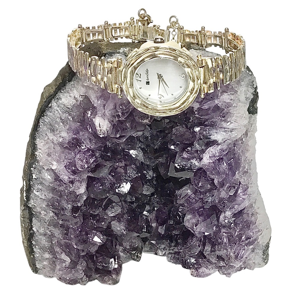 NEW AuraStella Solid Sterling Silver MOP Watch with Safety Chain